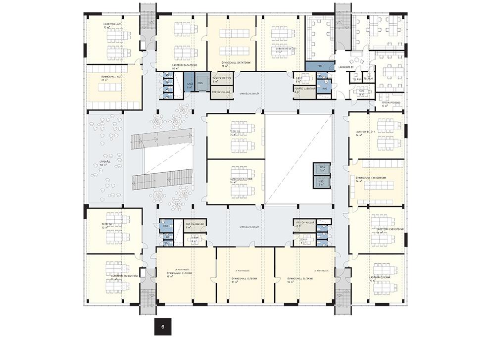 Lindholmens tekniska gymnasium i Göteborg. Plan 4. KUB arkitekter.