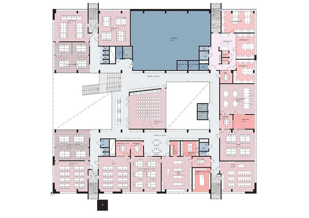 Lindholmens tekniska gymnasium i Göteborg. Plan 5. KUB arkitekter.