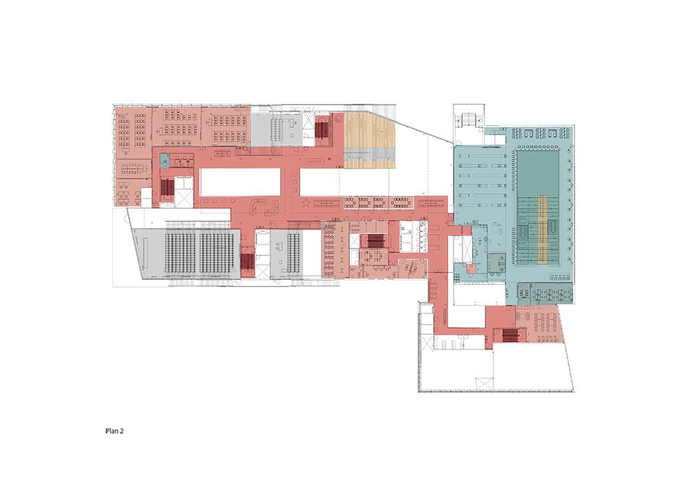 Mälardalens högskola, Campus, Eskilstuna. Plan 2. Arkitekt AIX Arkitekter.