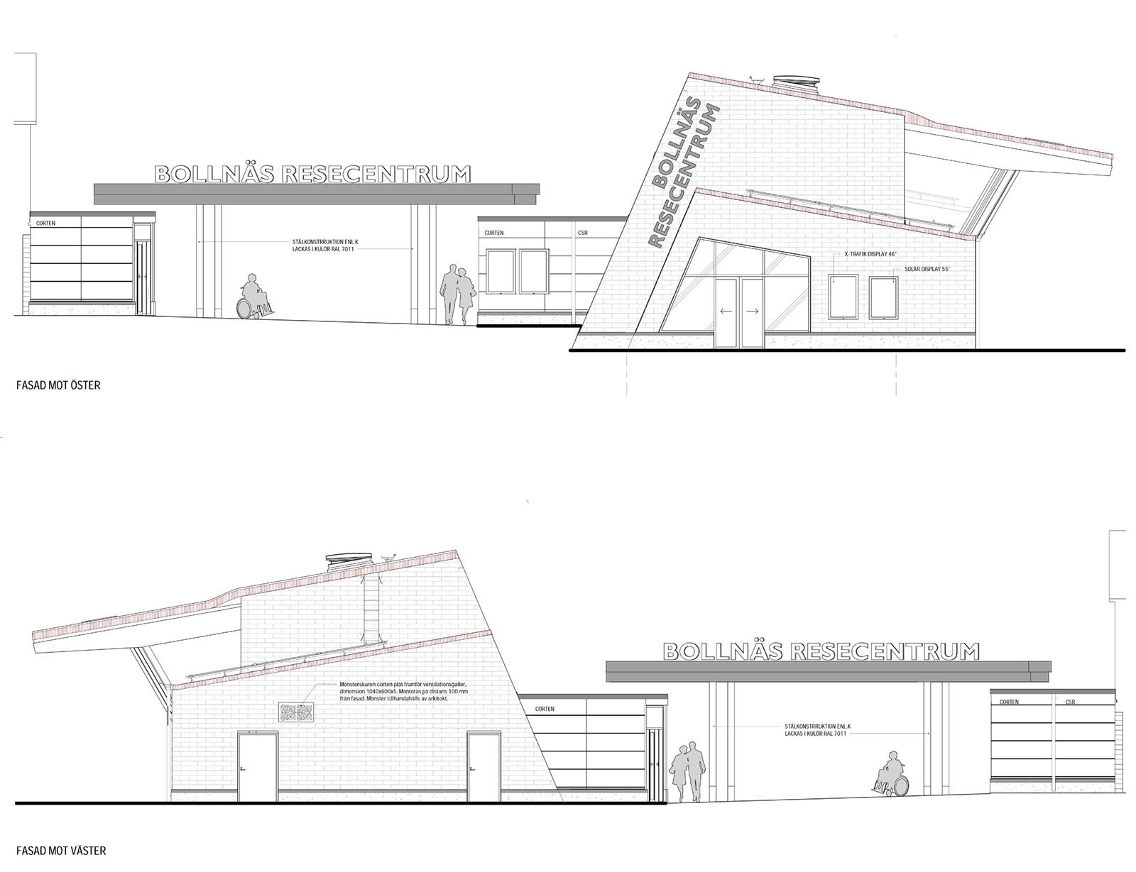 Bollnäs resecentrum, fasad. Illustration: Sweco