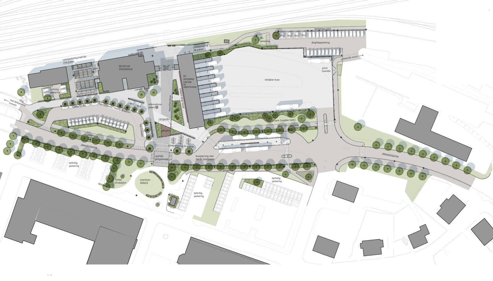 Bollnäs resecentrum, situationsplan. Illustration: Sweco.