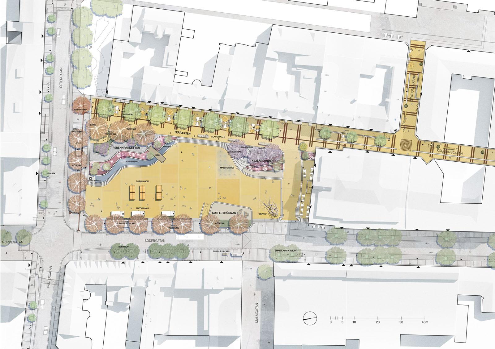 Illustrationsplan: Sydväst arkitektur och landskap.